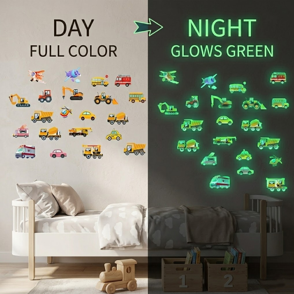 Car Accessories For Boys - Luminous Car Wall Sticker 21Pcs Set